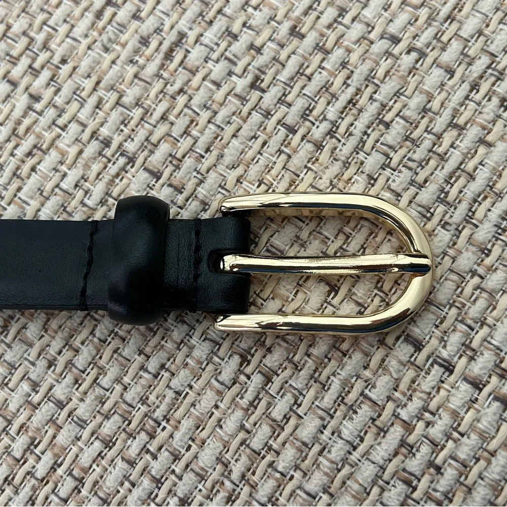 Zara Black Leather Belt with Gold Accents - Picture 3 of 5